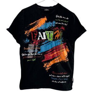 Faith Graphic Tee Women’s Medium Black Inspirational Colorful Print